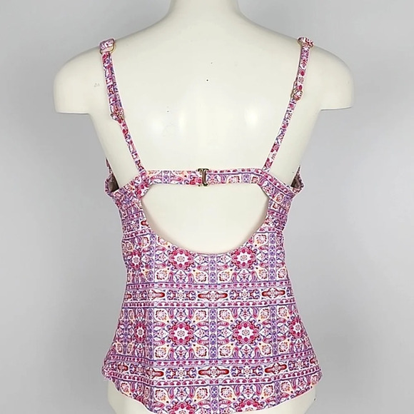 Design Lab Tankini Swim Top Pink Blue Paisley Underwire Push Up Cups Size Large - Picture 3 of 13